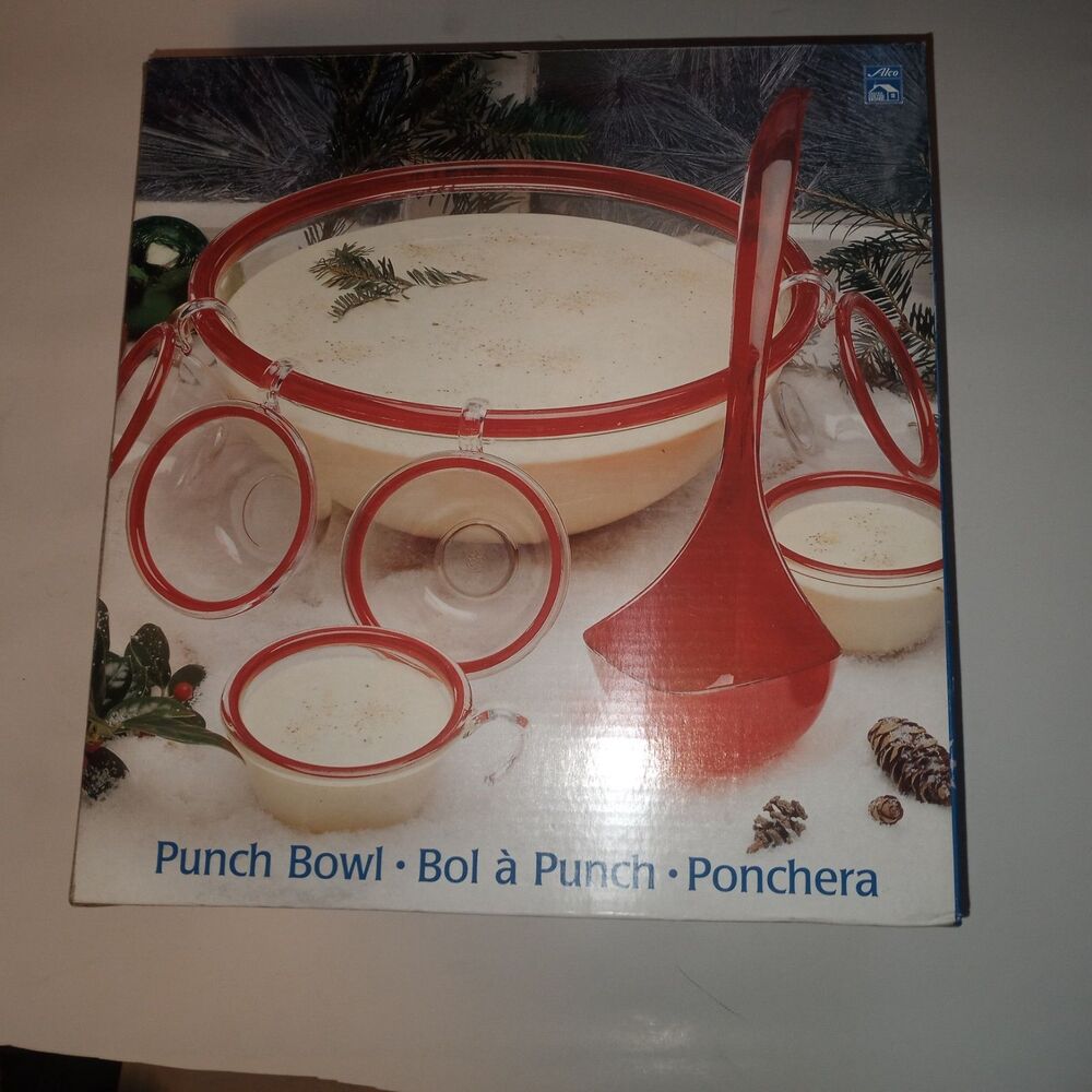 Plastic Punch Bowl, Ladle, And 6 Cups